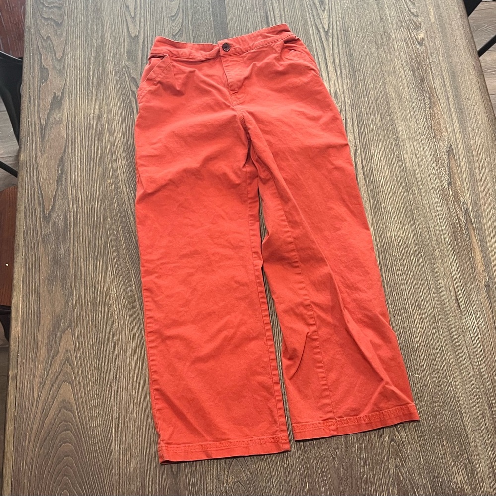 Pact Womens Organic Stretch Twill Denim Wide Leg Pants Mid Rise Orange Small
